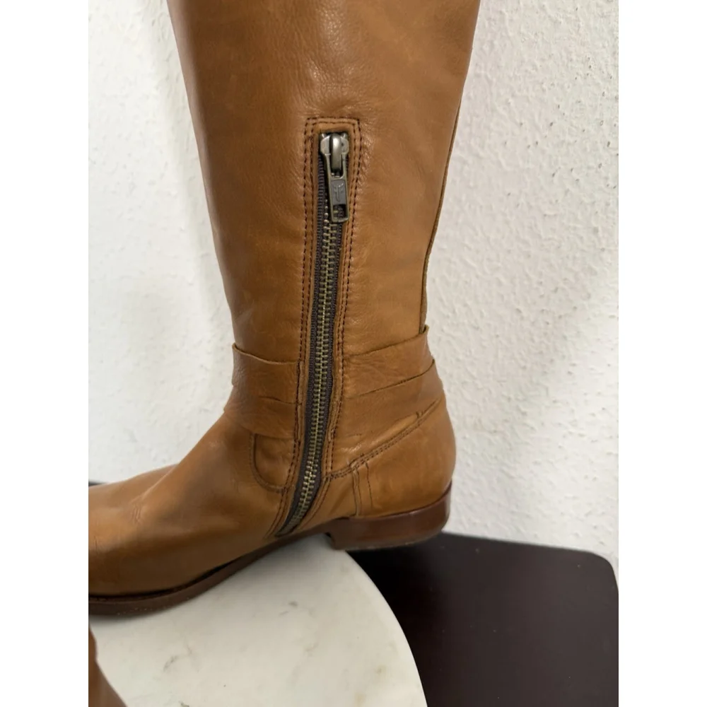 Frye Melissa Knotted Tall Riding Boots Sz 6.5B Leather Camel Brown Retail $400